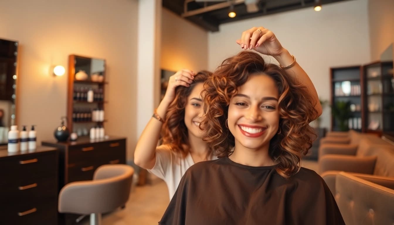 Experience a professional perm at Omnia Salon in San Diego, showcasing expert hairstyling in a serene environment.