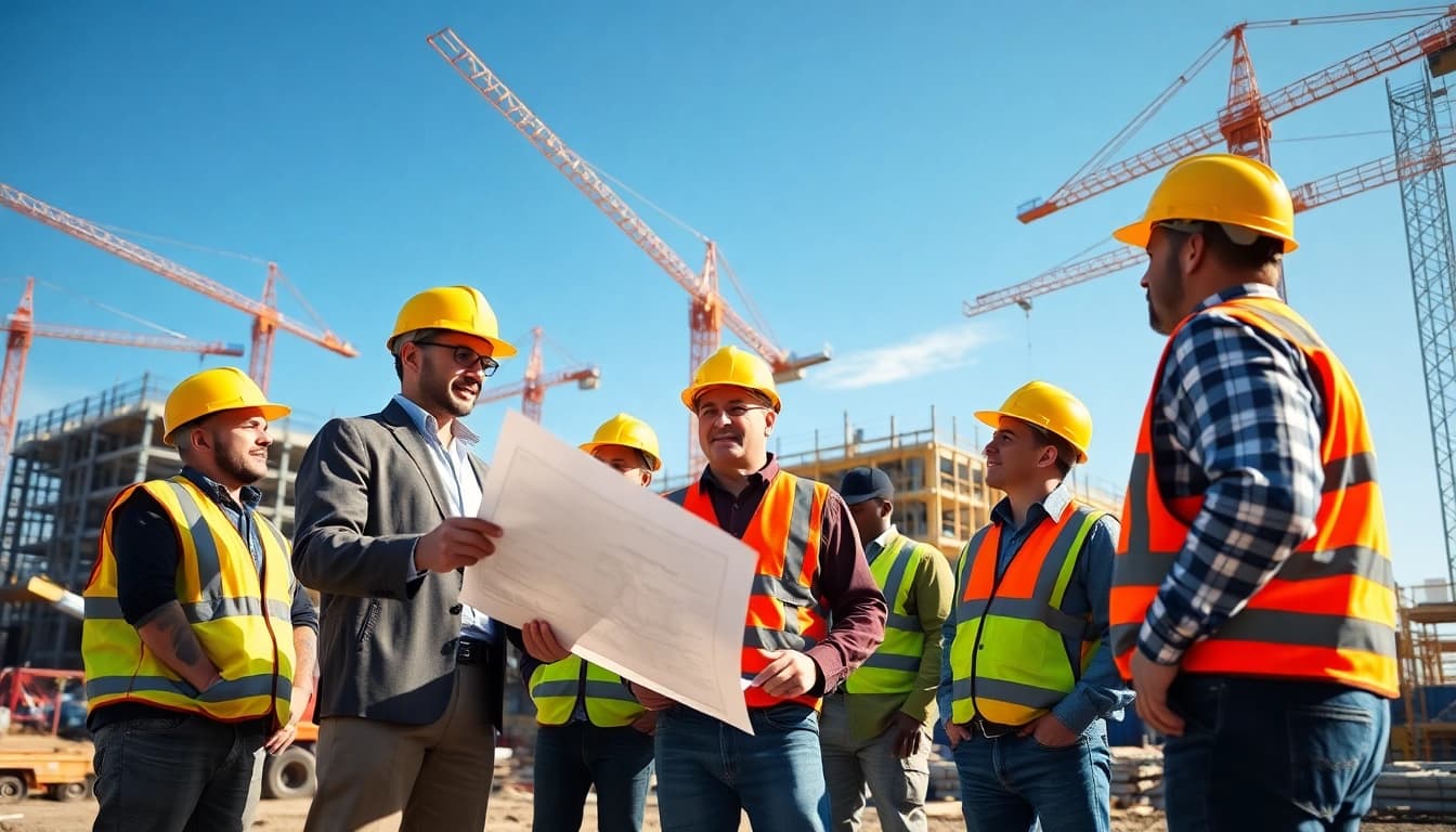 New Jersey General Contractor directing a construction site with a focus on collaborative teamwork.