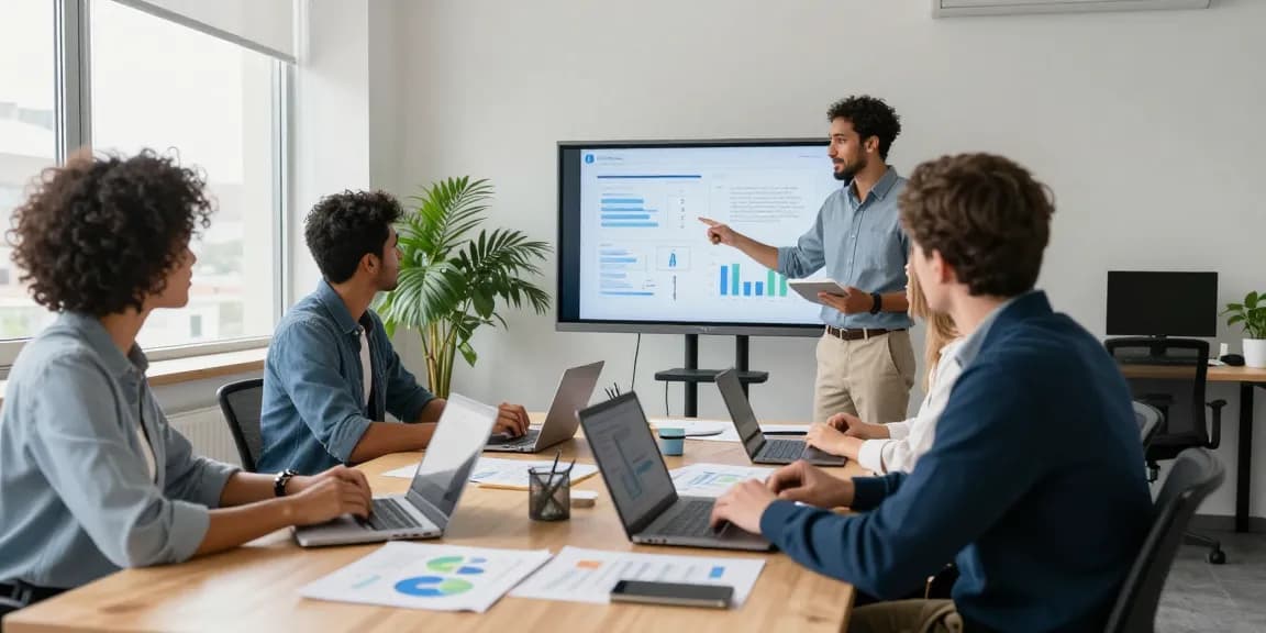 Business teamwork at https://wwww.monkeygoals.com in a modern office.