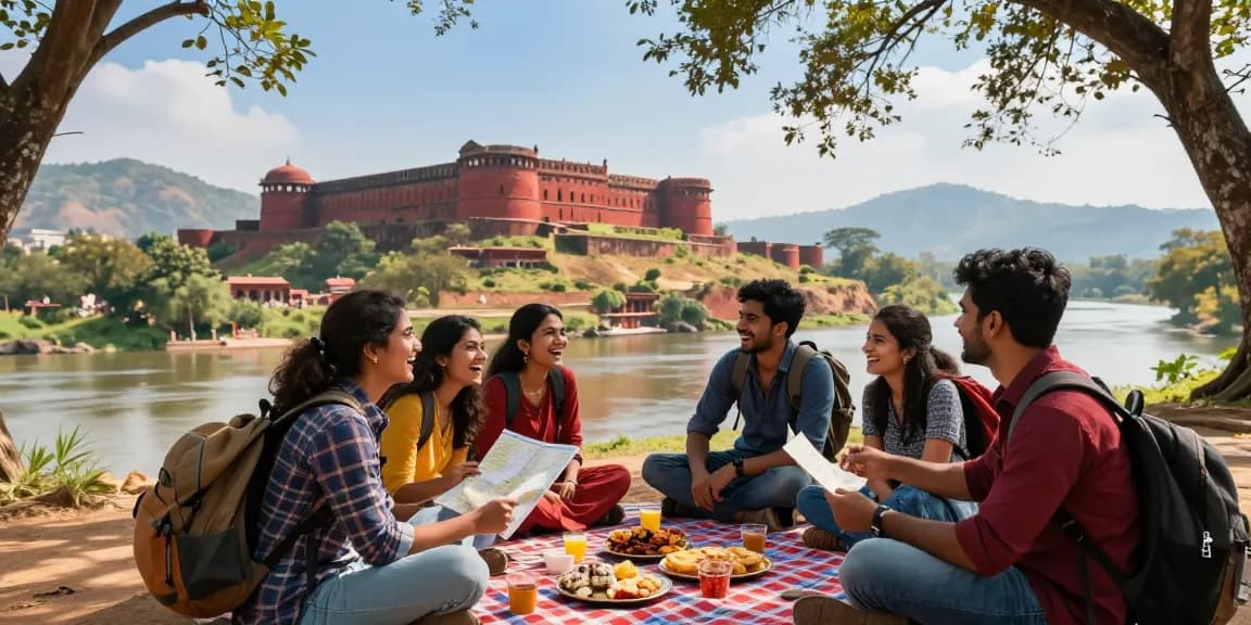 Friends exploring Kurnool's landscapes at kurnool.vip with traditional snacks and scenic views.
