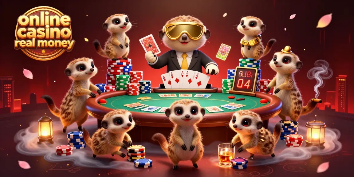 Experience online casino real money action with meerkats amid vibrant casino festivities.