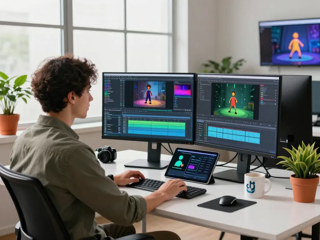 Kling motion AI workspace with dynamic video editing setup, showcasing innovative tech development.