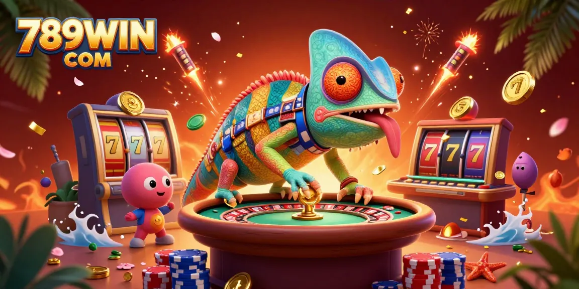 Spin winning jackpots at 789WIN COM with vibrant slots and dynamic chameleon casino owner.