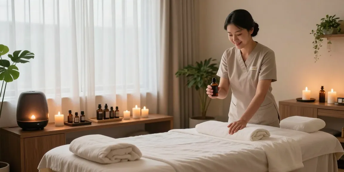 Serene spa treatment room for 서초동출장마사지 with calming ambiance and expert therapist.
