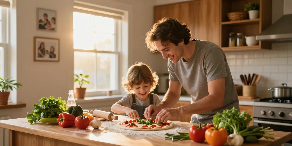 Family cooking together in kitchen showcasing fun activities and recipes from thestorybookstomach.com.