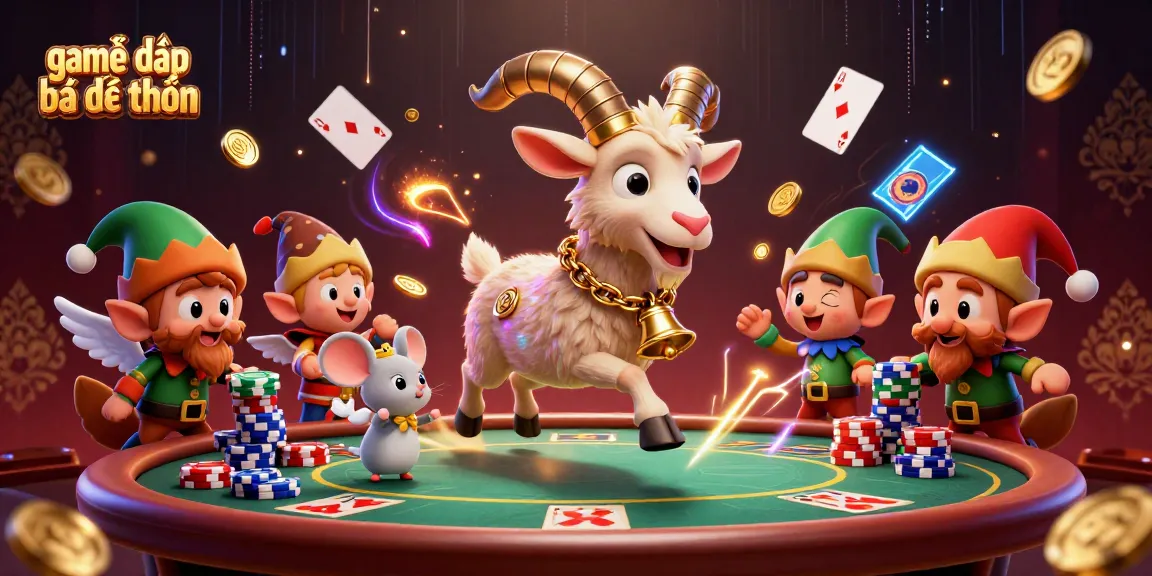 Engage in game đánh bài đổi thưởng with a dynamic casino scene featuring Krampus and playing cards.