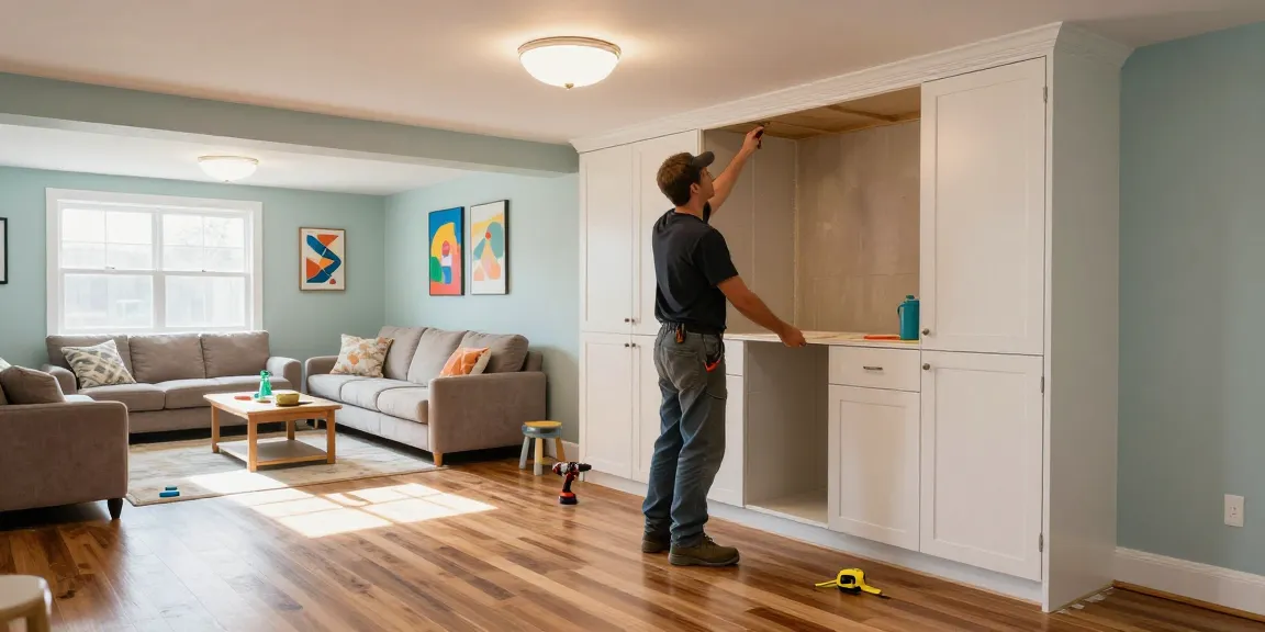Beautiful Oakville basement renovation showcasing custom cabinetry installation in a family space.