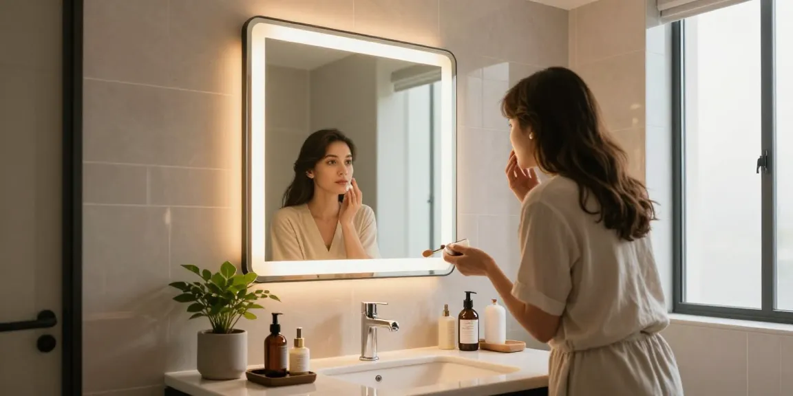 Luxury hotel bathroom mirror showcasing premium LED mirror features and elegant decor.