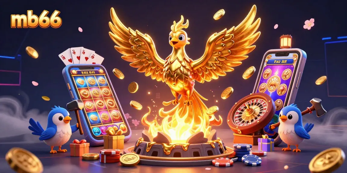 Spin golden reels and win big with mb66's vibrant casino illustration showcasing exciting elements.