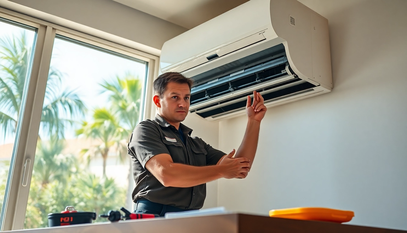 Expert air conditioning repair in Tampa demonstrated by technician fixing AC unit.