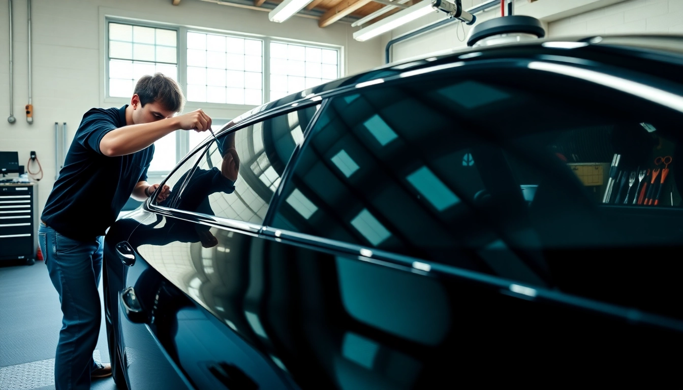 Apply ceramic window tint on a modern car in a bright, organized workshop.