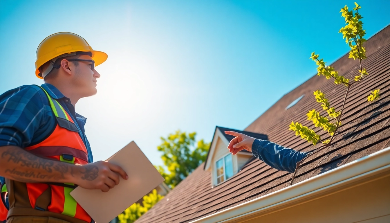 Roofing contractor inspecting a residential roof, ensuring quality and safety.