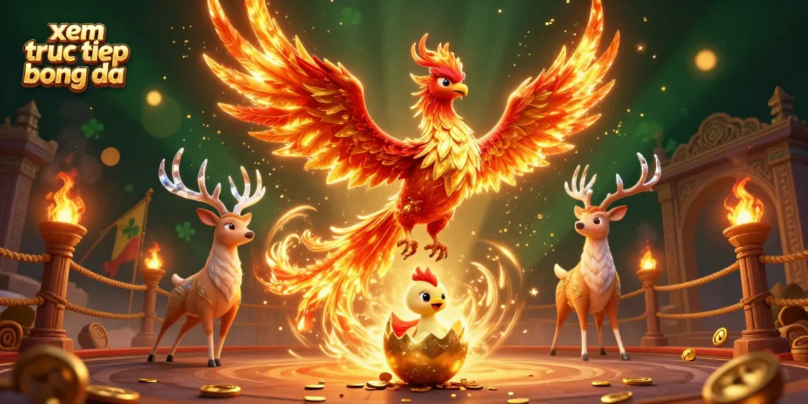 Xem truc tiep bong da with vibrant phoenixes, dynamic sports elements, and luxurious casino flair.