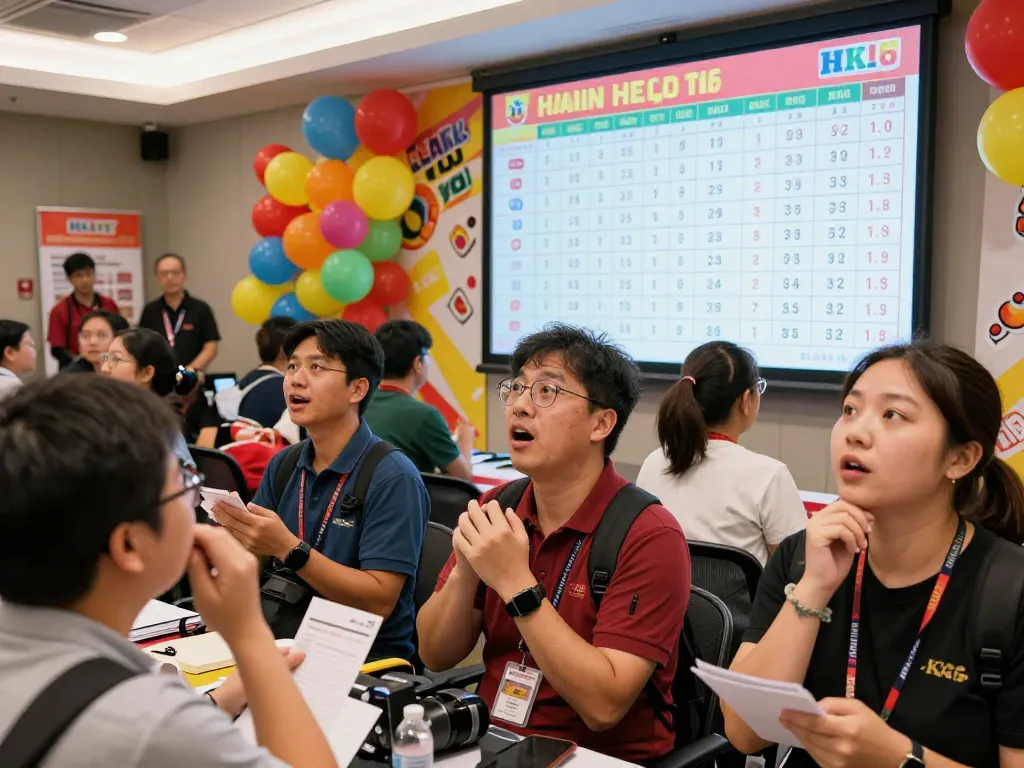Kerumunan bersemangat di acara pengundian langsung HK Lotto, merayakan nomor-nomor kemenangan.