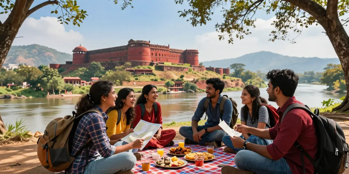 Friends exploring Kurnool's landscapes at kurnool.vip with traditional snacks and scenic views.