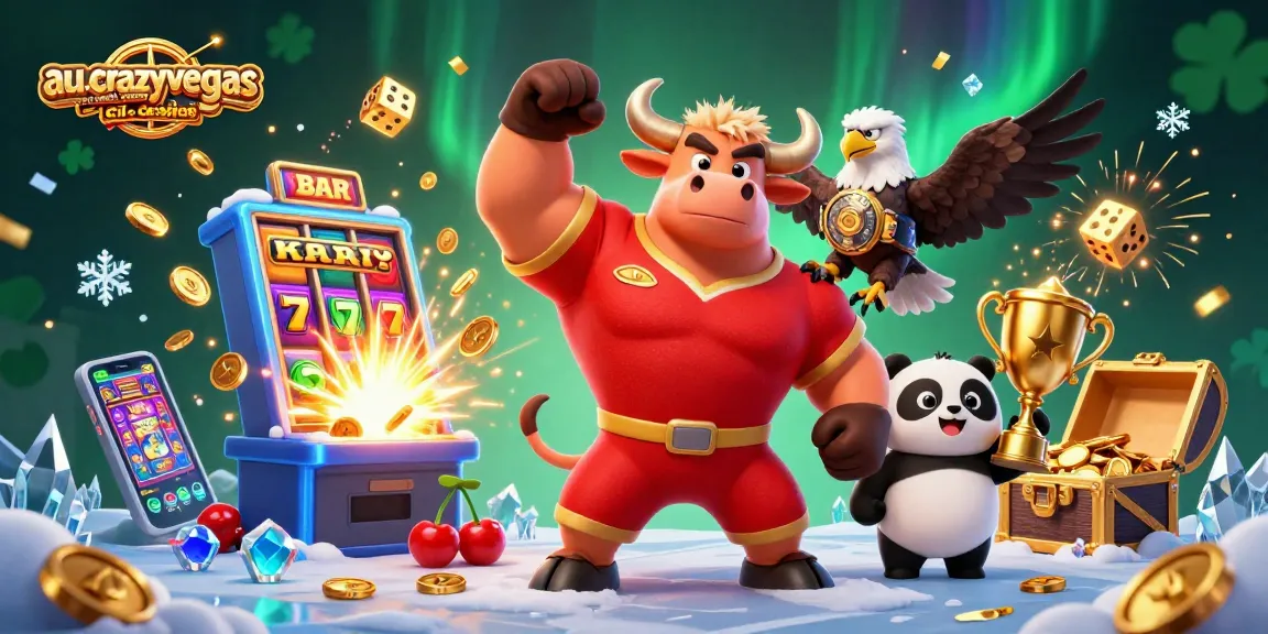 Experience thrilling gaming with au.crazyvegas.com mobile casinos, showcasing exciting jackpot explosions and a lively mascot trio.