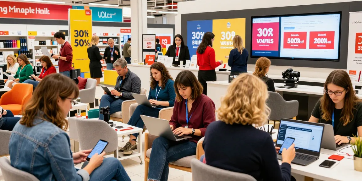 Engaging shopping scene highlighting a discount code website in netherlands with diverse shoppers exploring promotions.