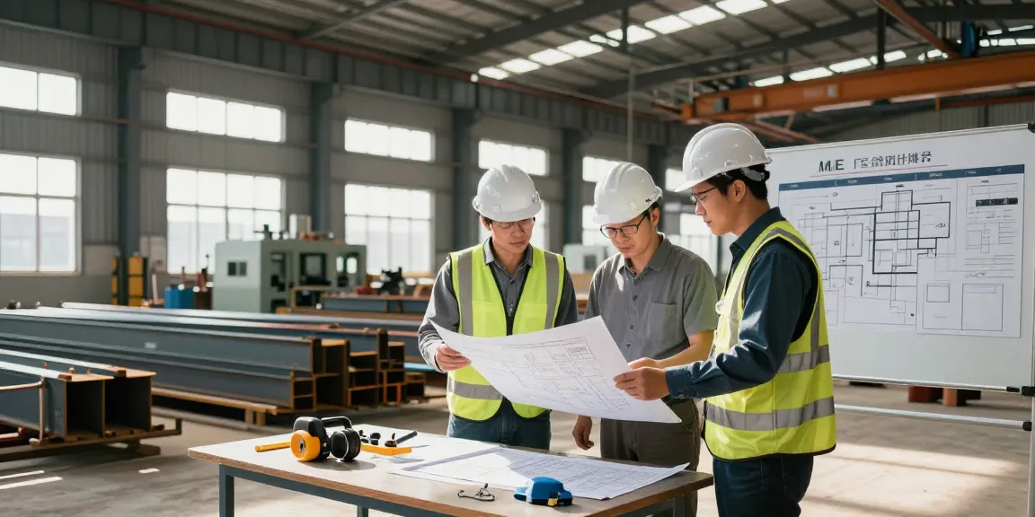DP Consteel team collaborating on a pre-engineered building project in a modern facility.