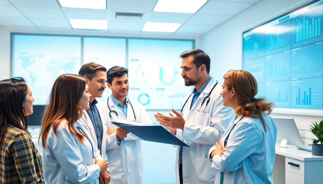 Tirzepatide collaboration among healthcare professionals in a modern medical office.