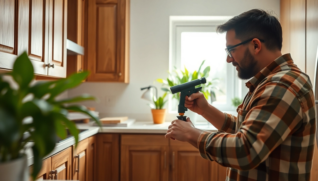 Cabinet Refacing Largo FL services showcased by a professional carpenter in a modern kitchen.