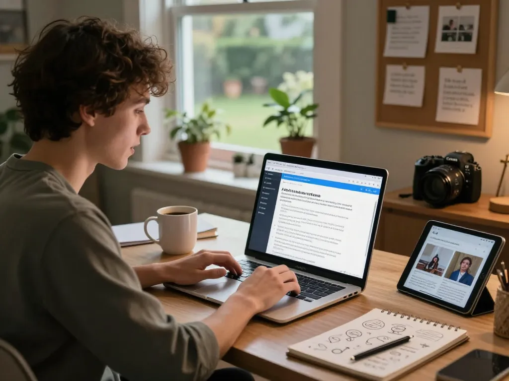 Engaging conversation in a cozy home office about porn ai chat with a friendly AI interface.