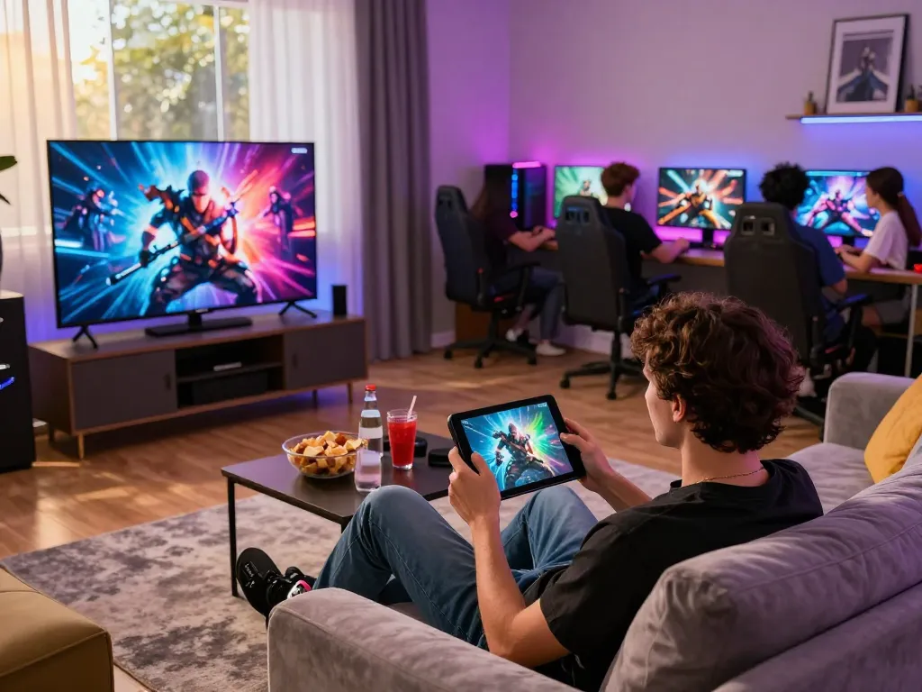 Experience thrilling gaming with rik vip on a vibrant living room setup.