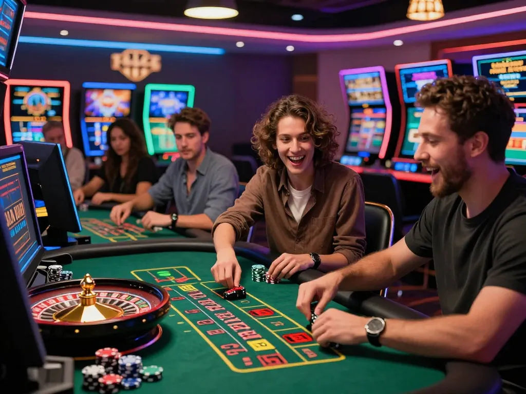 Engaging online casino experience with players celebrating wins at bomwin tables