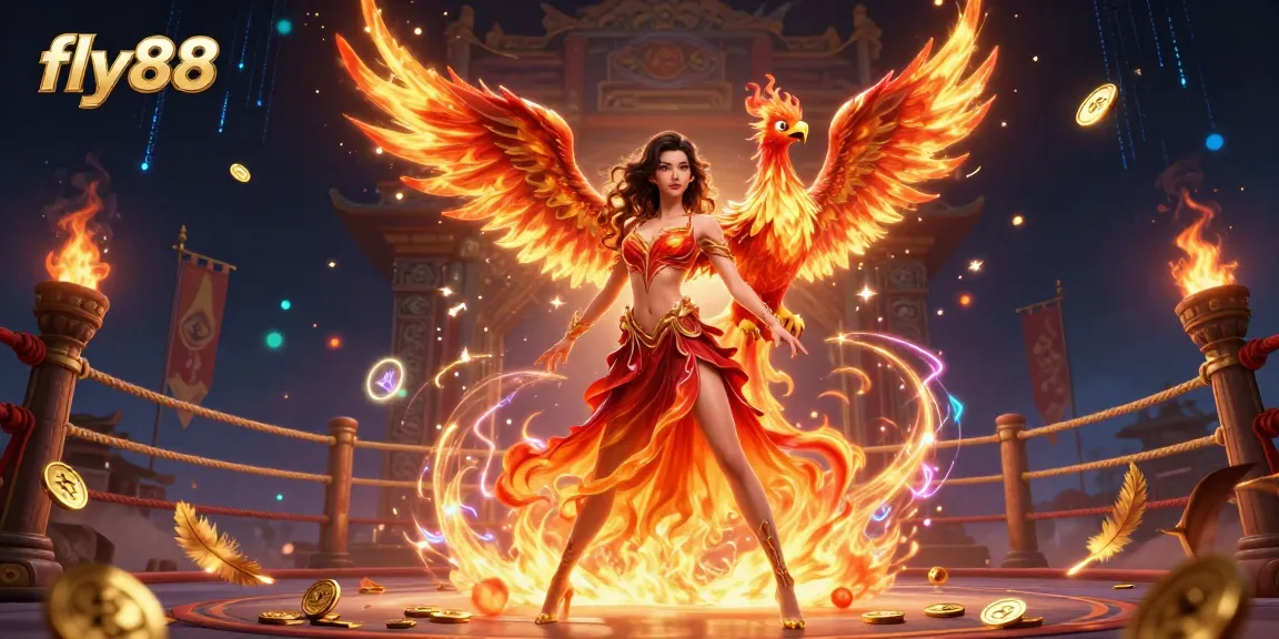 Experience the excitement of fly88 with vibrant characters and dynamic casino elements in this 3D illustration.