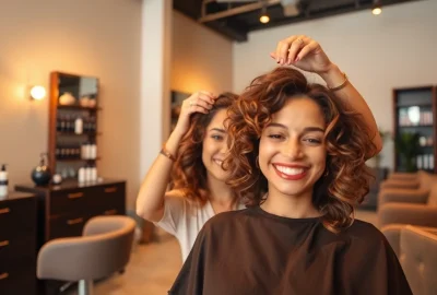 Experience a professional perm at Omnia Salon in San Diego, showcasing expert hairstyling in a serene environment.