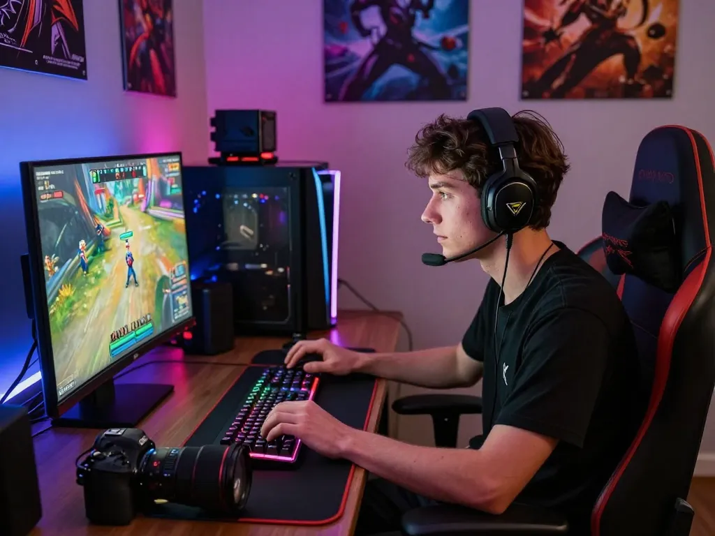 Exciting gaming experience with sun win platform setup showing vibrant graphics and accessories