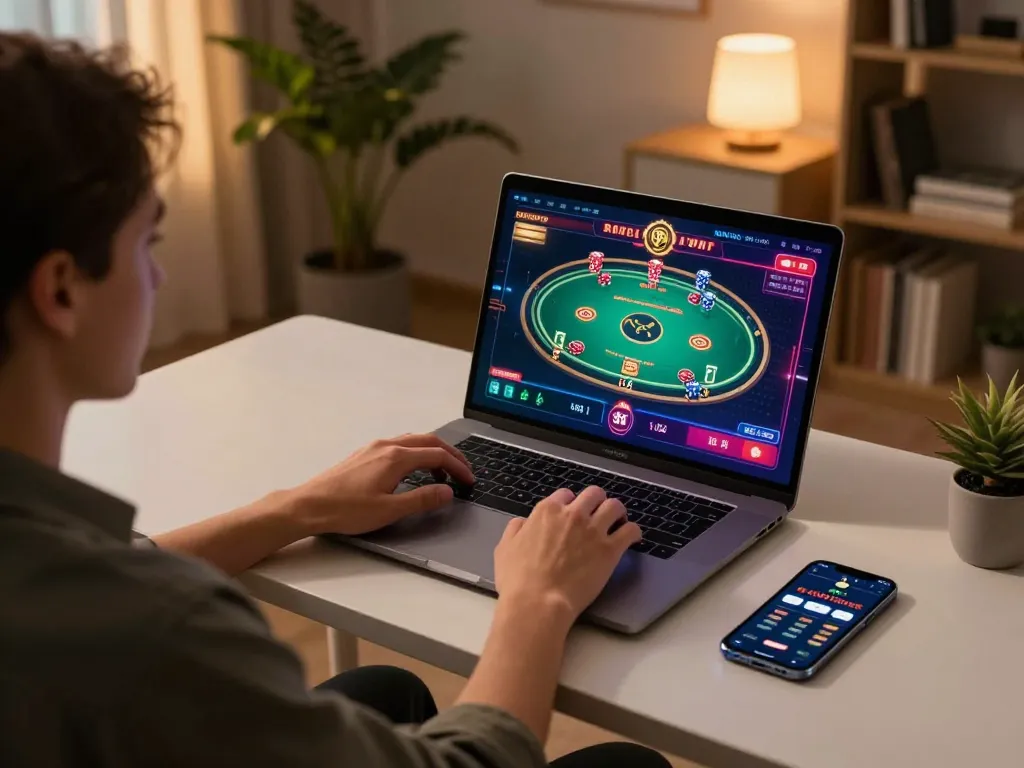 Experience thabete online casino gaming in a cozy home setup with immersive gameplay.