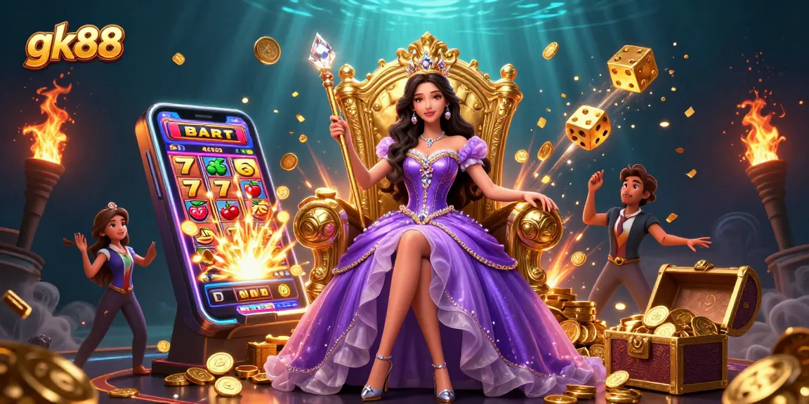 Engage with gk88 casino's thrilling gaming experience through a vibrant 3D illustration.