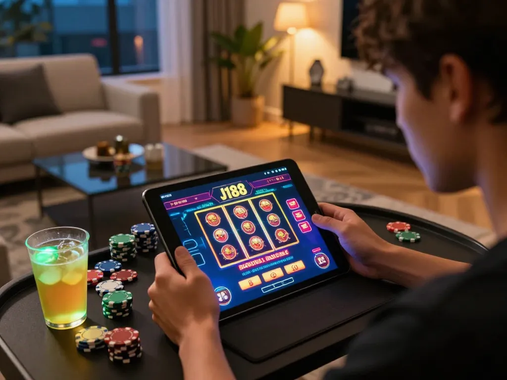 Engage in thrilling J188 bet action during a cozy online gaming session.