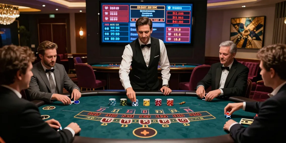 Engaging Baccarat game scene showcasing players betting and a dealer at a glamorous online casino table.