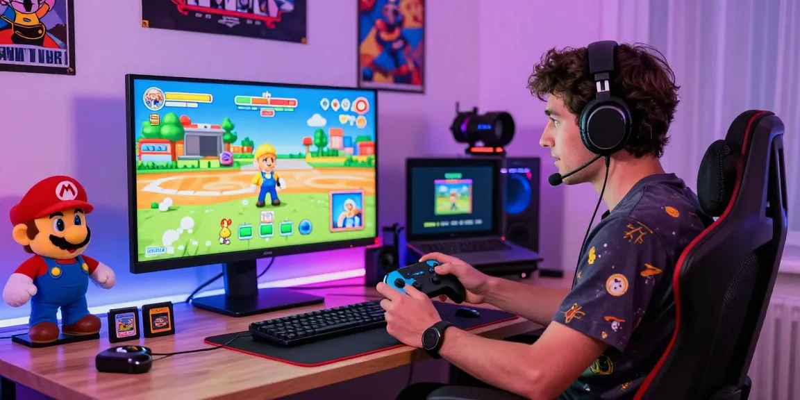 Gamer using wiirom to play classic Wii games on a stylish gaming setup.