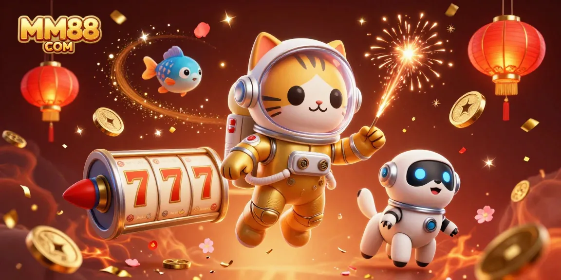 Join the excitement with MM88 COM amid a vibrant 3D casino scene filled with slots and festivities.